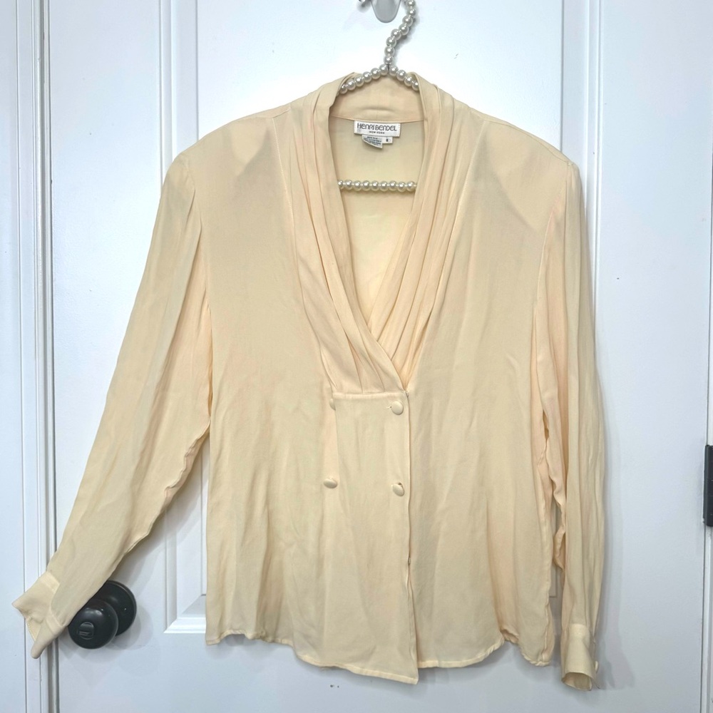 HENRI BENDEL NEW YORK VINTAGE 100% SILK CREAM BLOUSE 8
